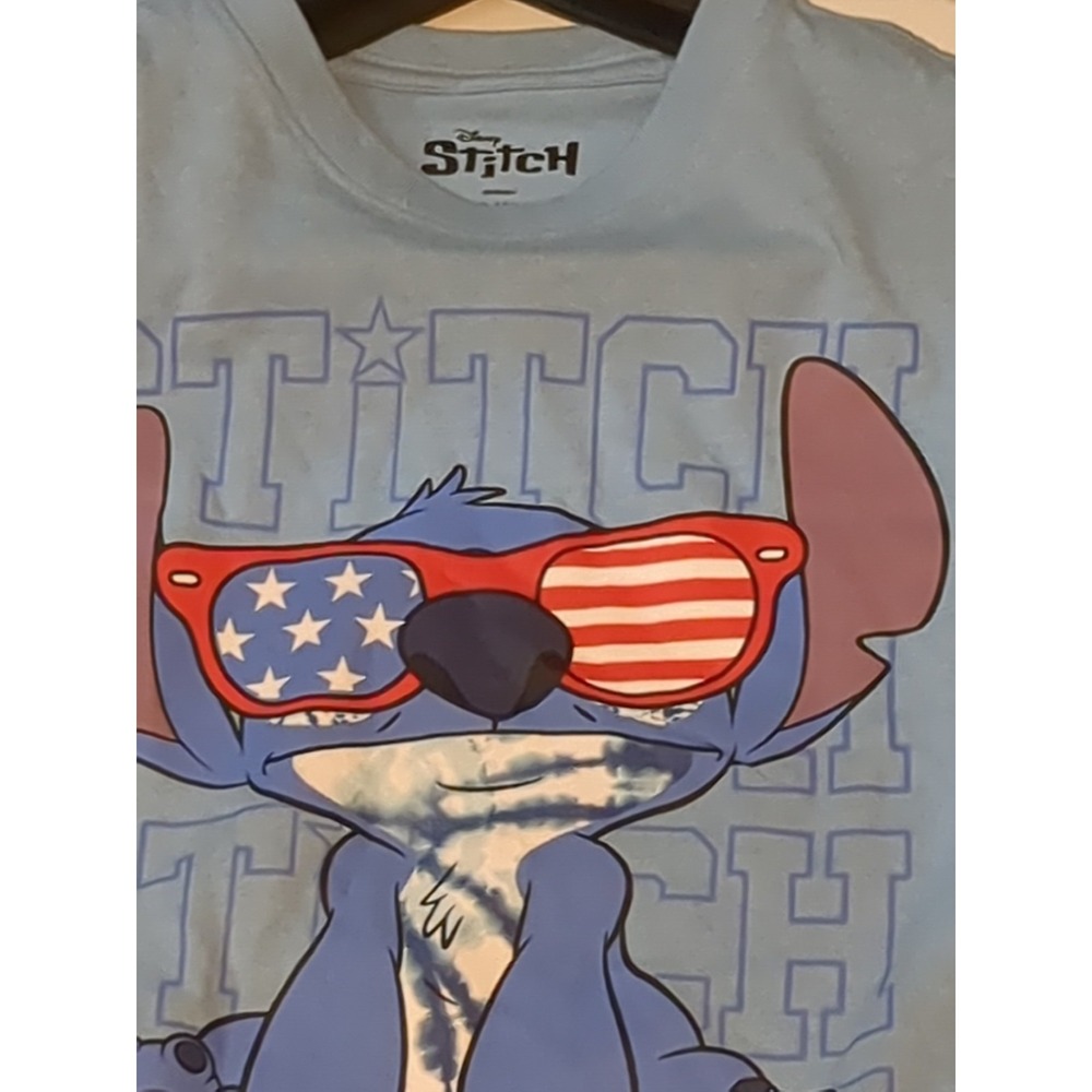 Nwt Disney Stitch USA Light Blue Tee Shirt -Youth  L (10/12) - Picture 2 of 8